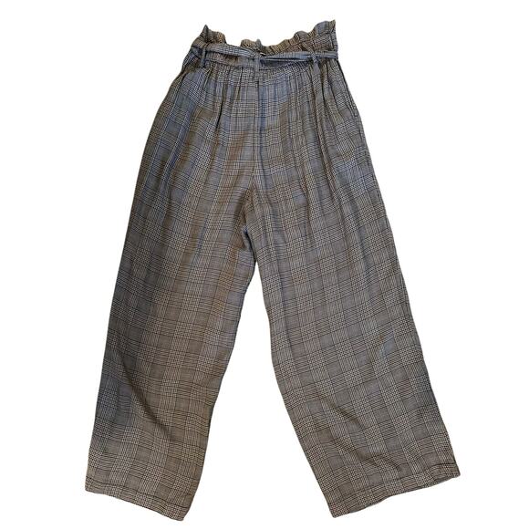 American Eagle Women’s Plaid Paperbag WideLeg Waist Pants Size S Y2KStyle Preppy - Picture 2 of 8